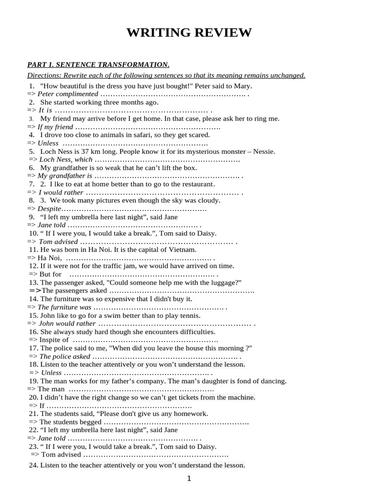 Sentence Transformation Exercises | PDF | Chess Theory