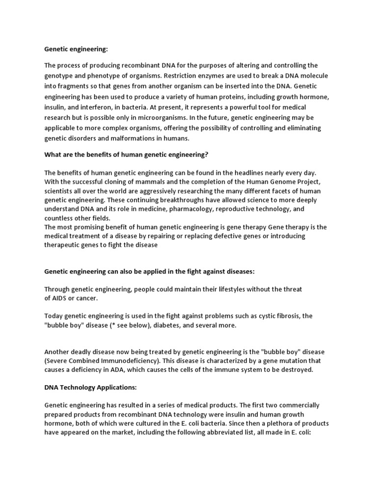 Treatment of Genetic Engineering | PDF | Gene Therapy | Genetic Engineering