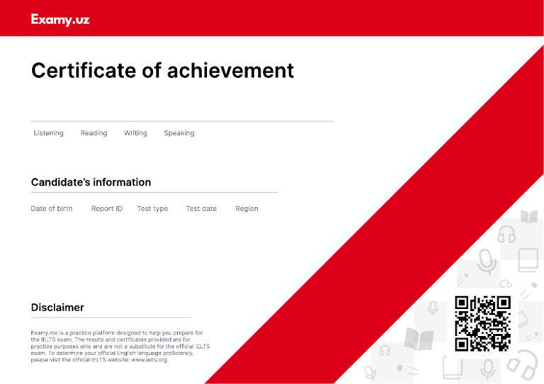 IELTS Practice Certificate Example | PDF
