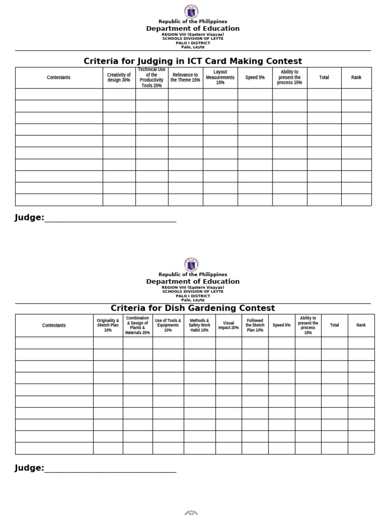Criteria For Judging in ICT Card Making Contest and Others | PDF