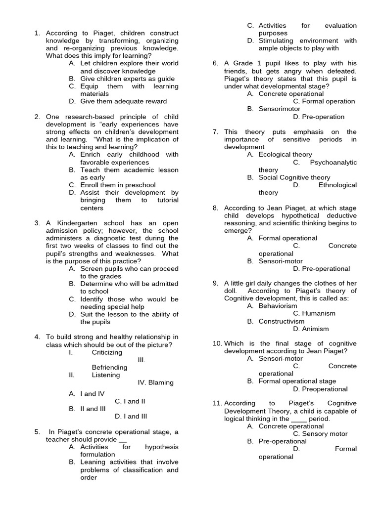 Piaget's Cognitive Development in Education | PDF | Educational ...