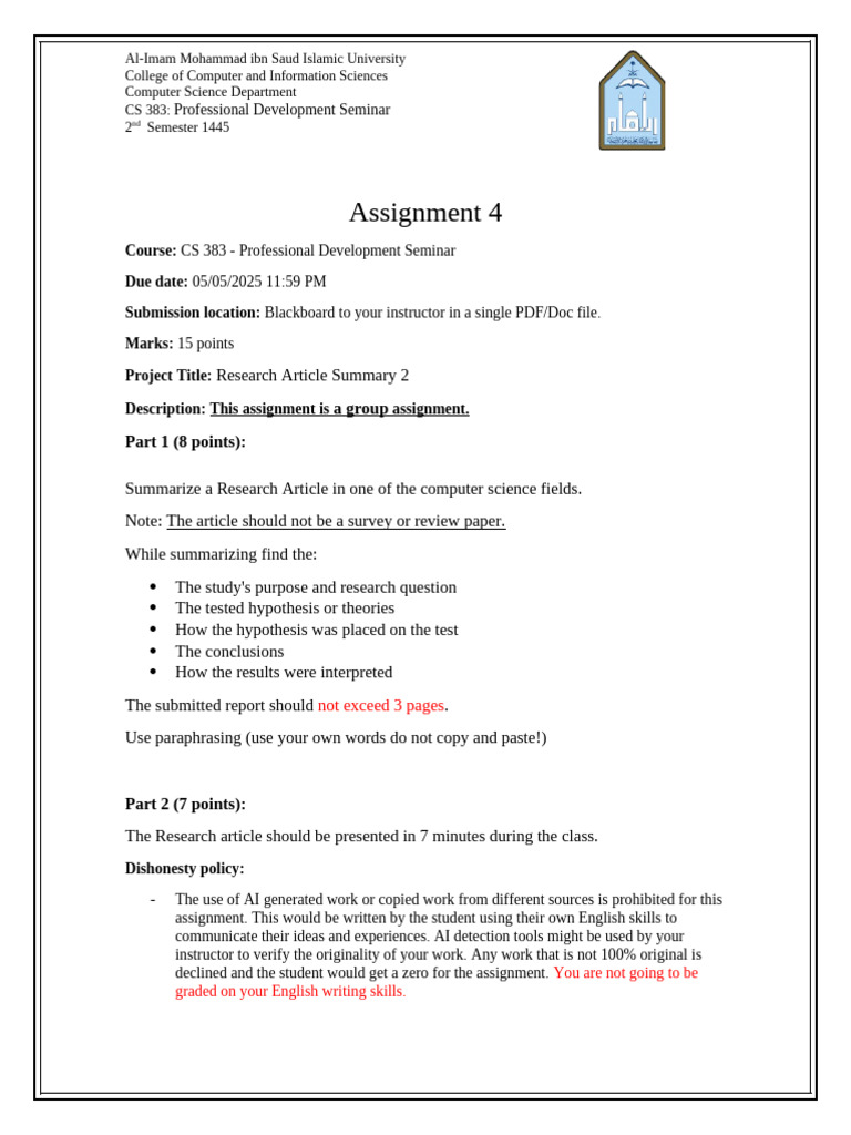 Assignment 4 CS383 | PDF