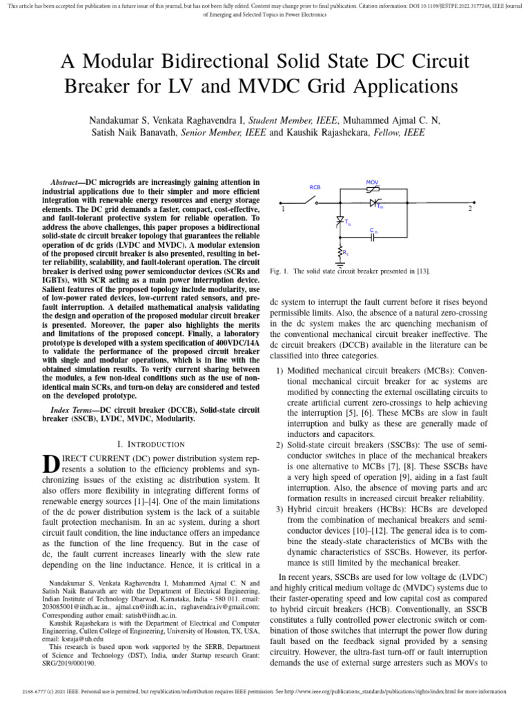 Modular Bidirectional DC Circuit Breaker | PDF | Electrical Network ...