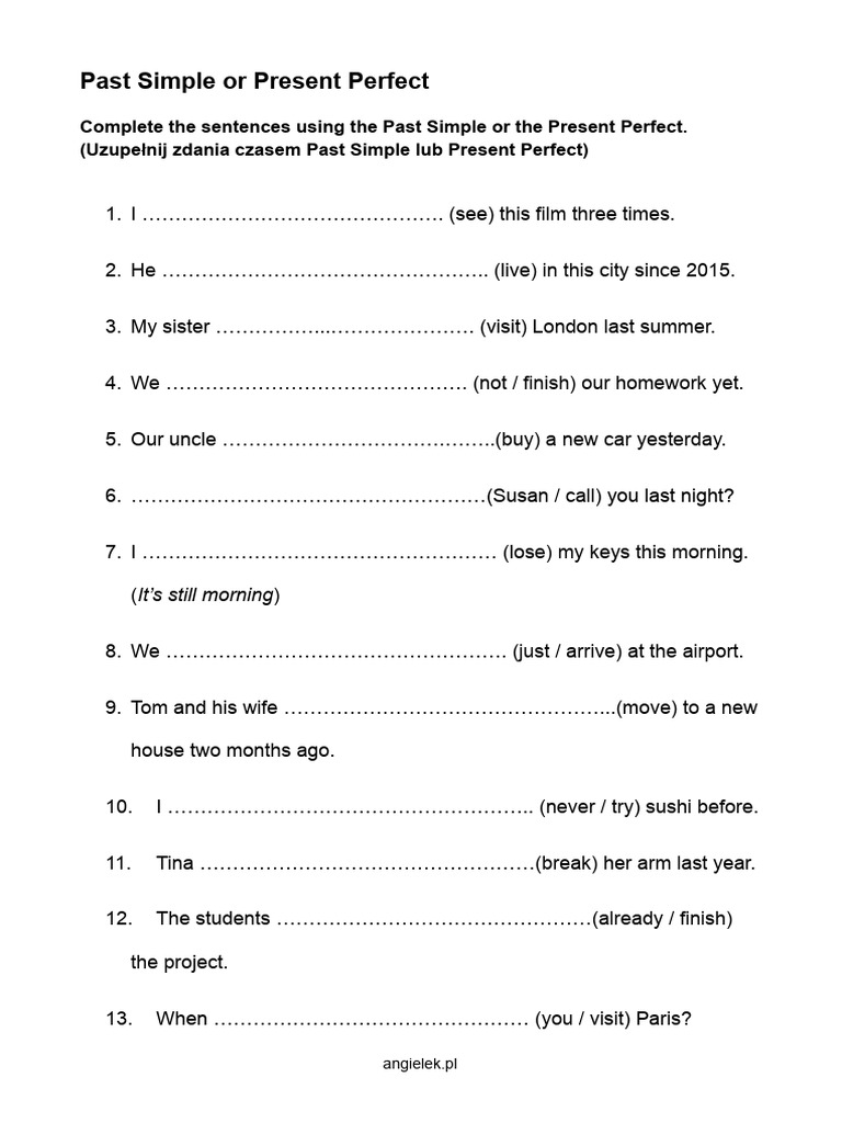 Past Simple vs Present Perfect Exercises | PDF | Chess Openings | Chess