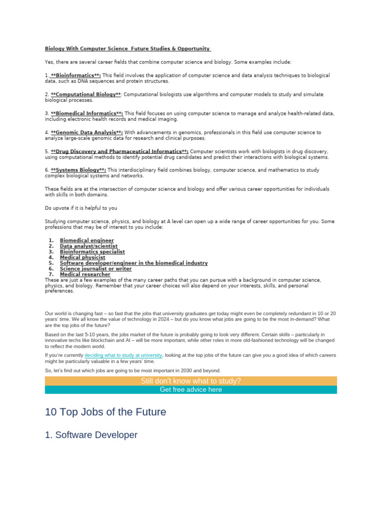 Careers in Biology and Computer Science | PDF | Bioinformatics ...