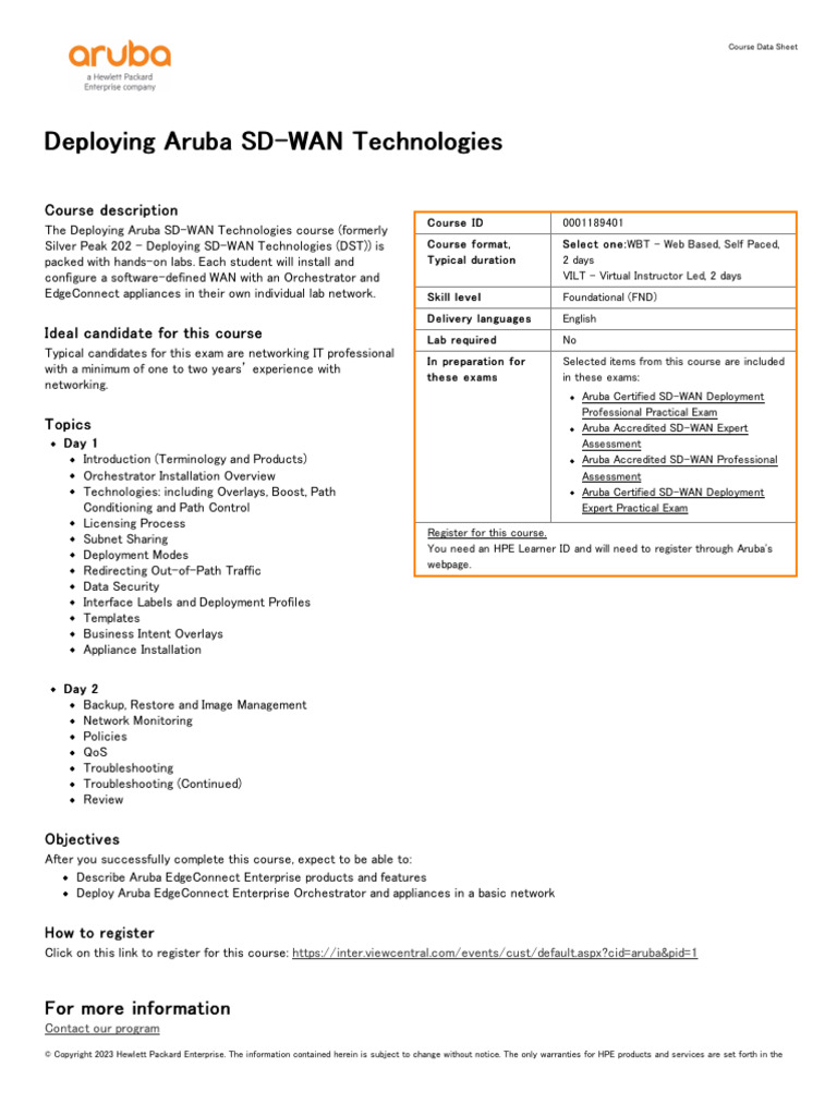 Deploying Aruba SD-WAN Technologies Course | PDF | Computer Science ...