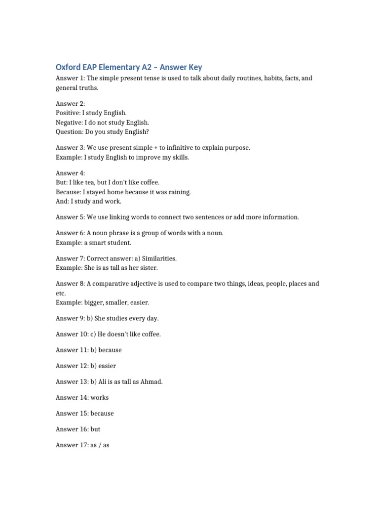 Oxford EAP A2 Answer Key Guide | PDF