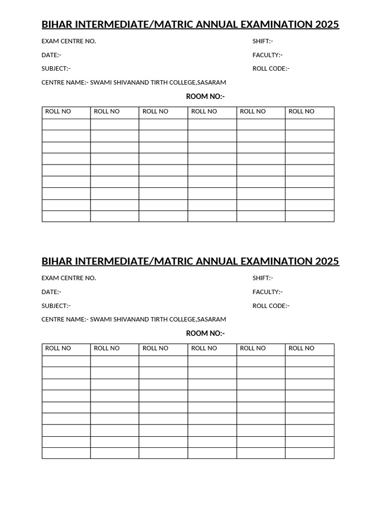 Bihar 2025 Exam Centre Details | PDF