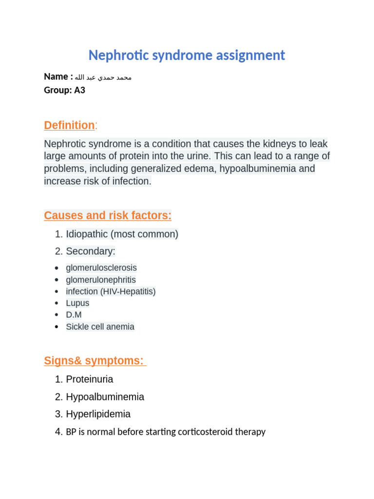 Nephrotic Syndrome Overview and Management | PDF