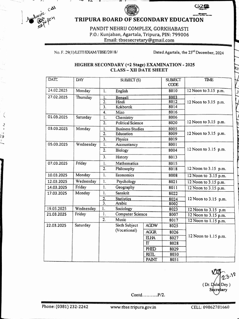 TBSE Exam Routine 23-Dec-2024 16-59-33 | PDF