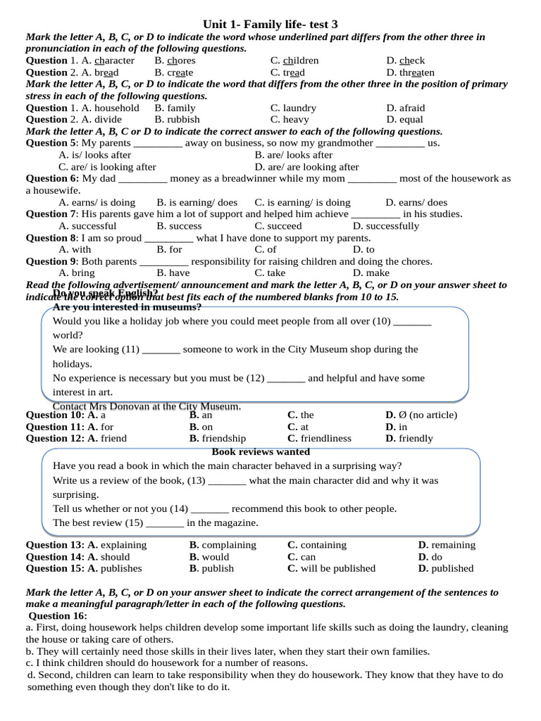 Grade 11 Unit 1- Test 3 Form 2025 | PDF | Professional Skills | Time ...