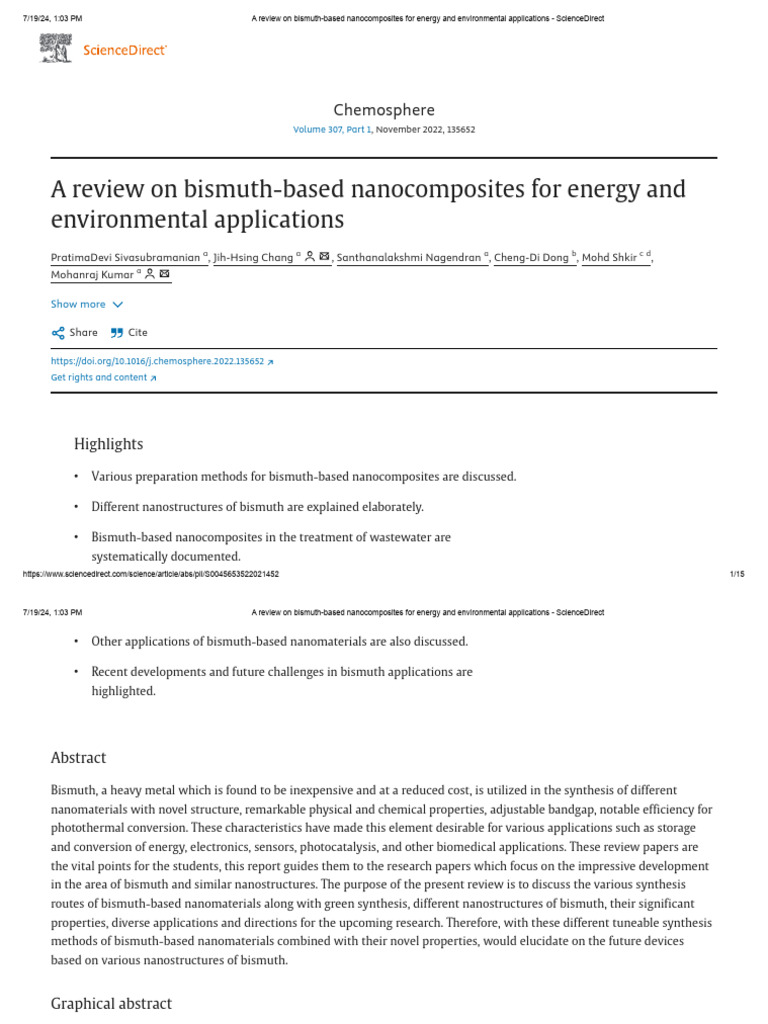 A Review On Bismuth-Based Nanocomposites For Energy and Environmental ...