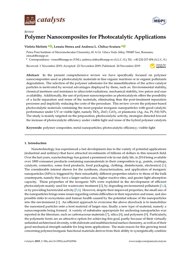 Polymer Nanocomposites for Photocatalytic Applications | PDF | Titanium ...