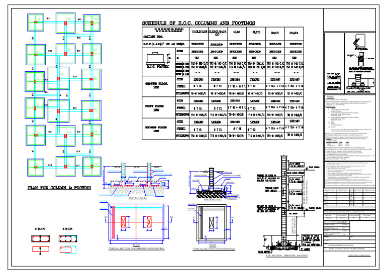RCC Column & Footing Design Plan | PDF | Structural Engineering