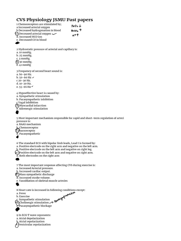 CVS Physiology Past Exam Questions | PDF | Diastole | Electrocardiography