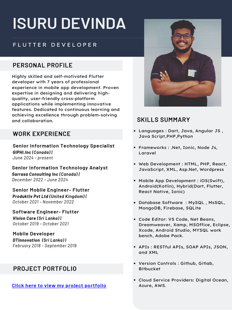 Senior Flutter Developer Profile | PDF | Java Script | Information ...