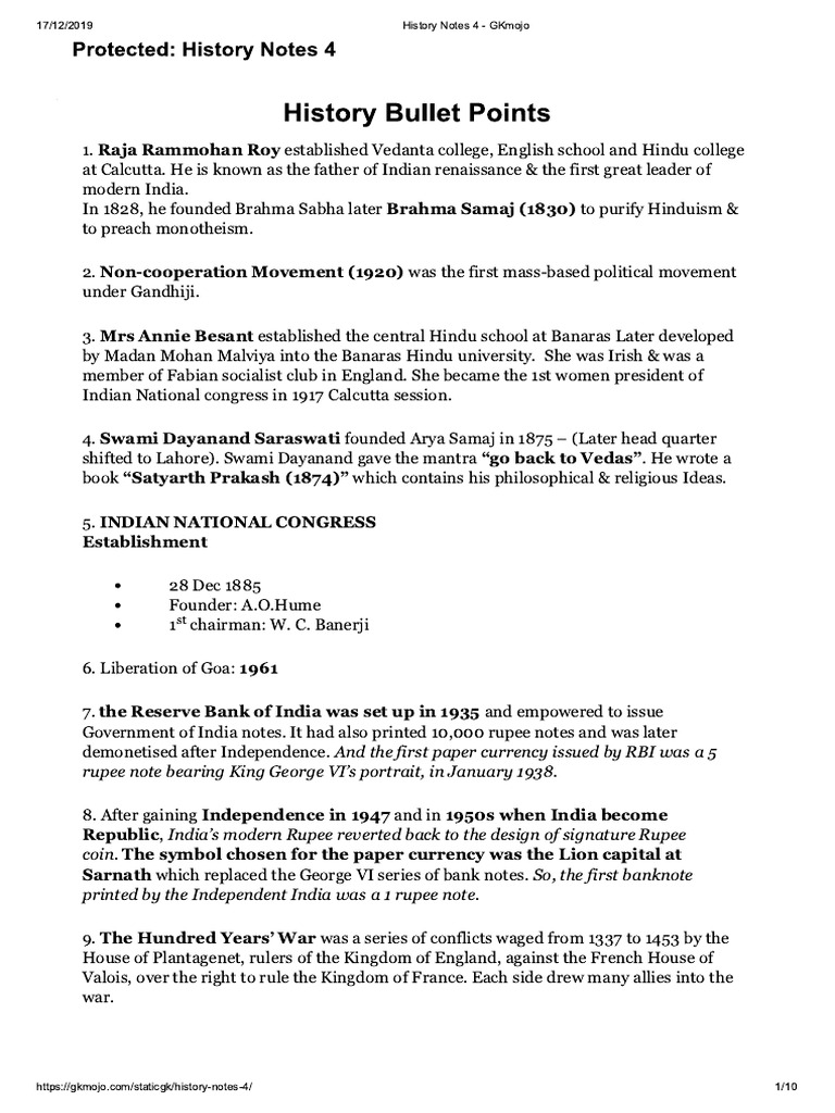 History Notes 4 - GKmojo | PDF
