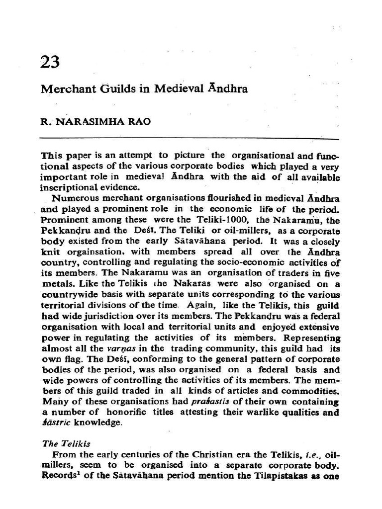 Merchant Guilds in Medieval Andhra | PDF | Economies