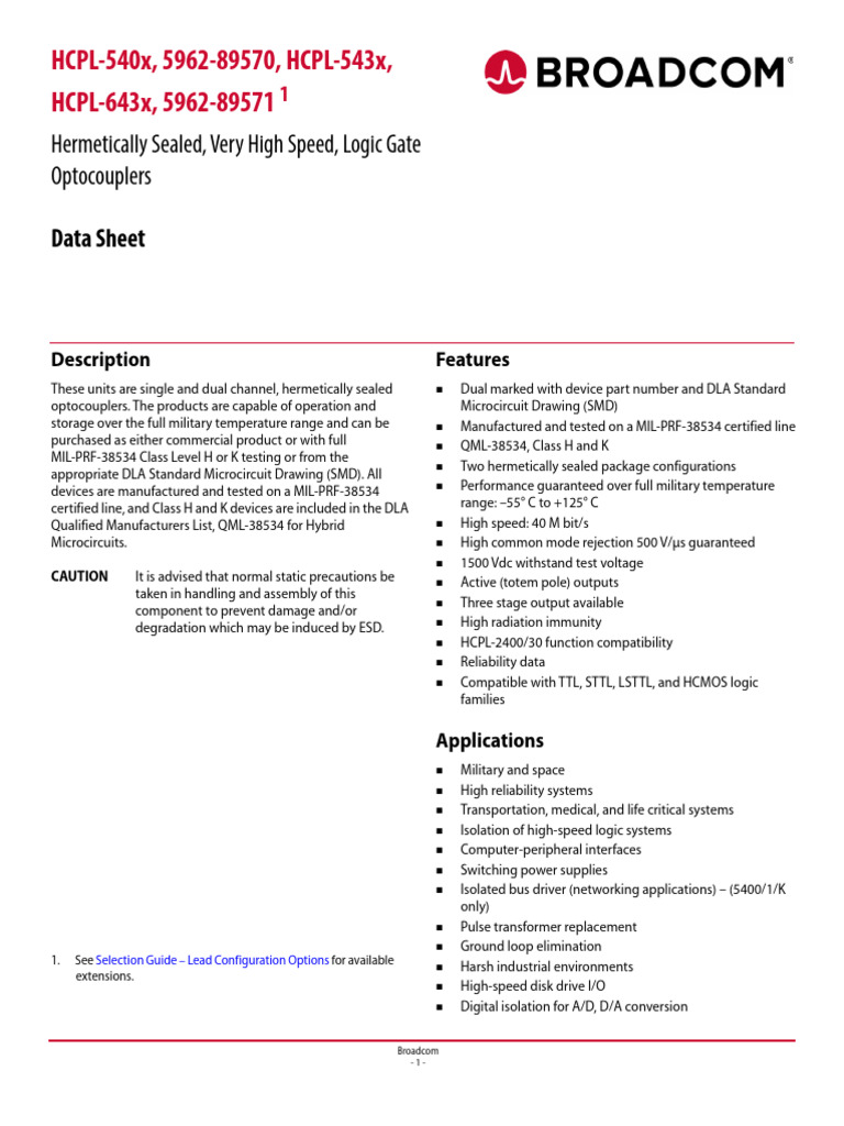 High-Speed Hermetic Optocouplers Data Sheet | PDF | Power Supply ...
