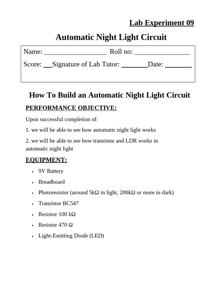 Build an Automatic Night Light Circuit | PDF