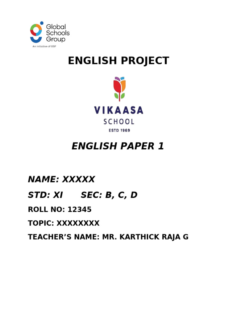 English Project Papers for XI Students | PDF