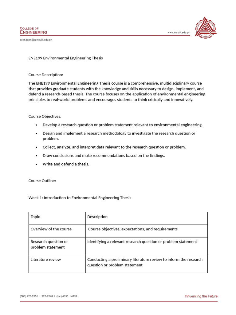Environmental Engineering Thesis Course | PDF | Methodology | Data