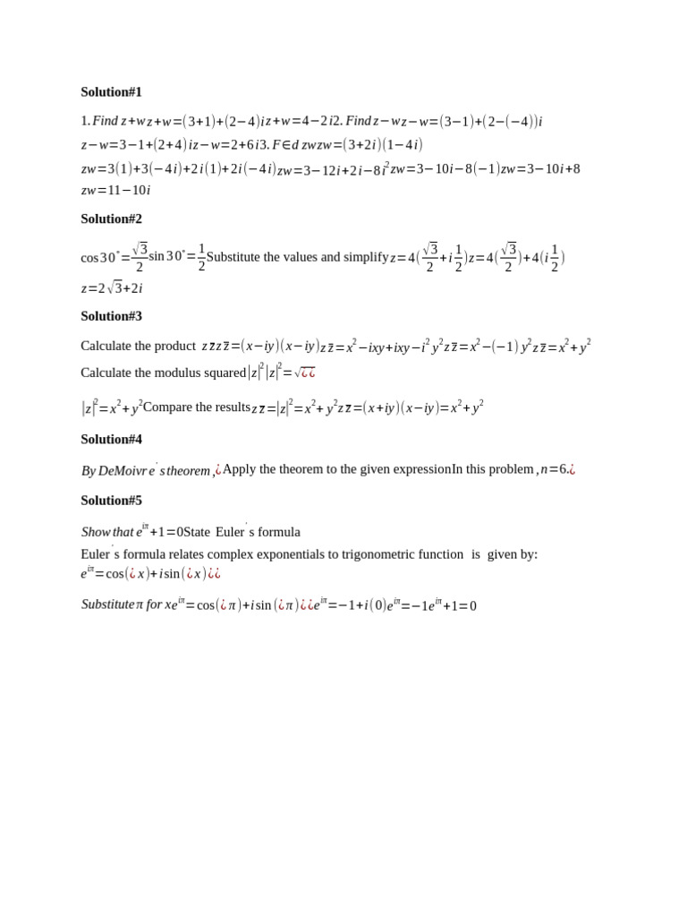 Complex Number Solutions and Theorems | PDF