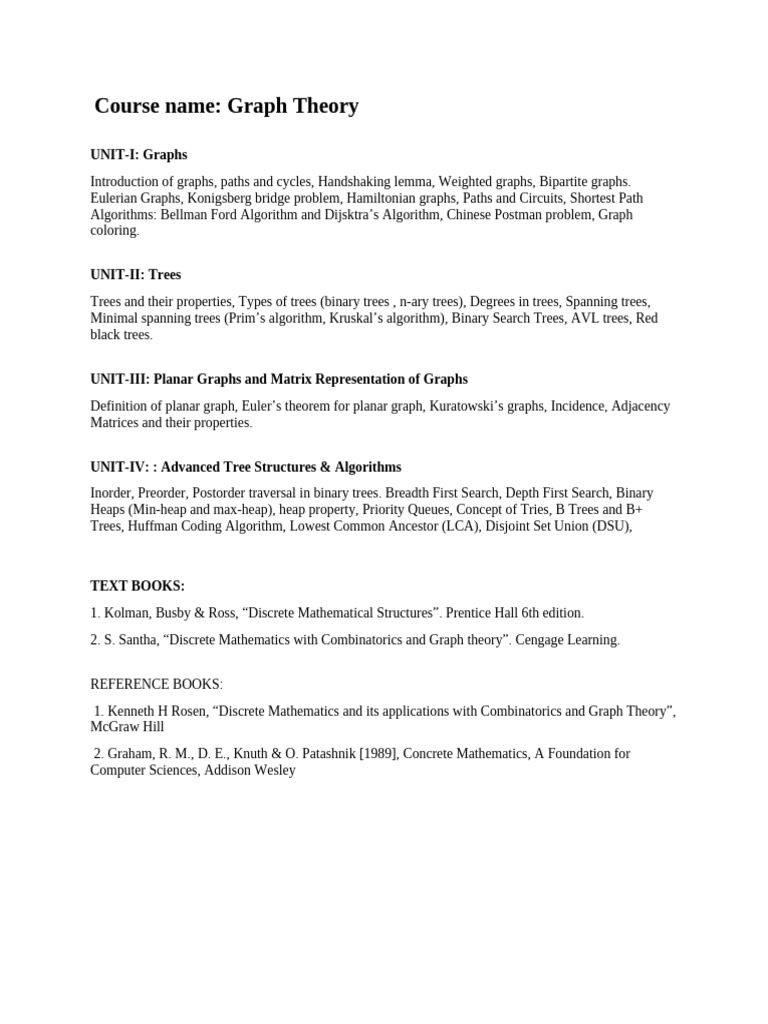 Graph Theory Course Overview and Topics | PDF
