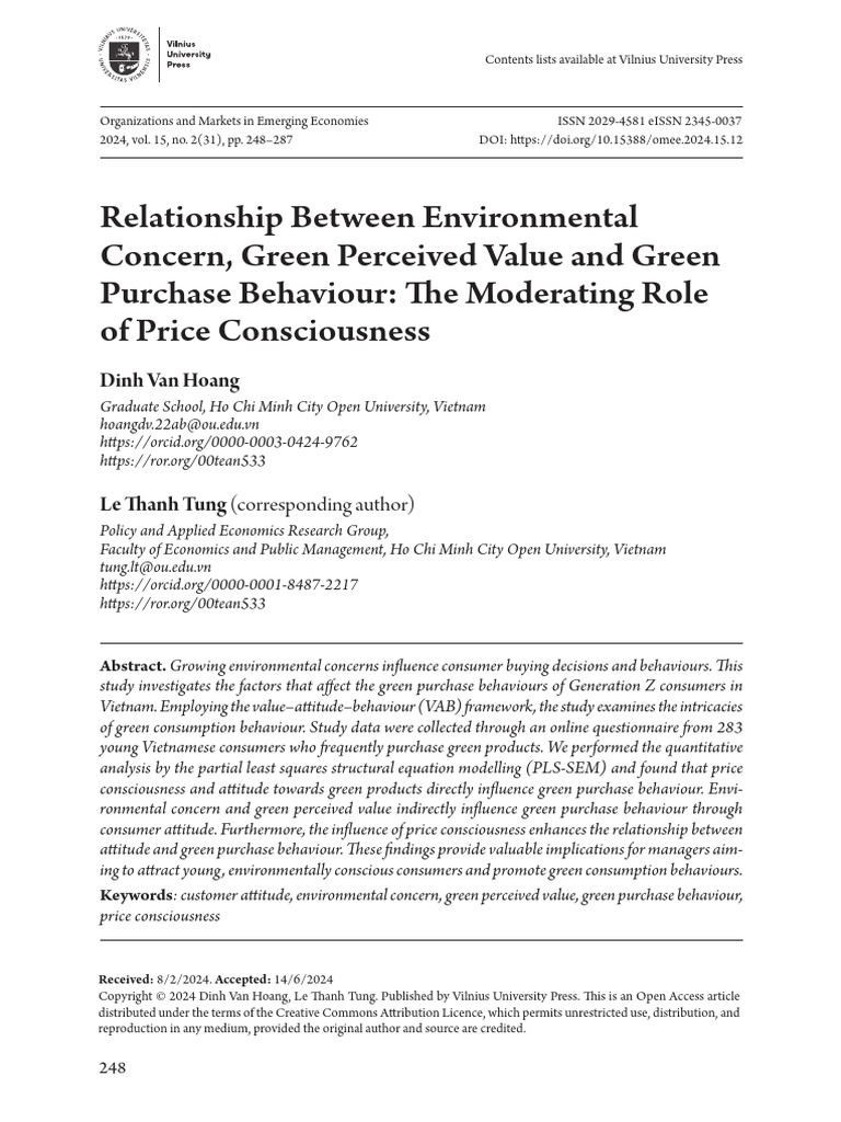 Relationship Between Environmental Concern, Green Perceived Value and ...