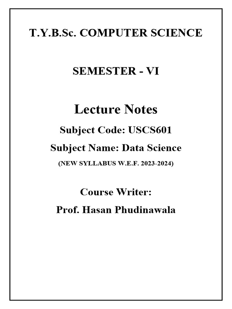 Data Science Lecture Notes for T.Y.B.Sc. | PDF
