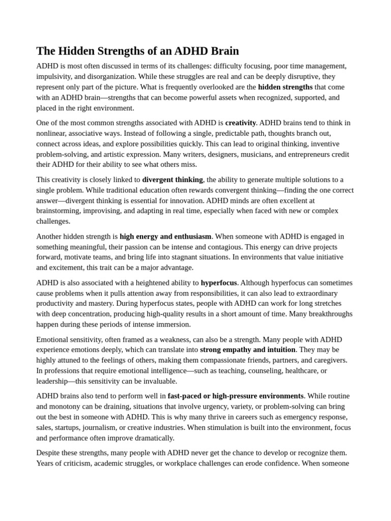 Unlocking ADHD's Hidden Strengths | PDF | Creativity | Attention ...