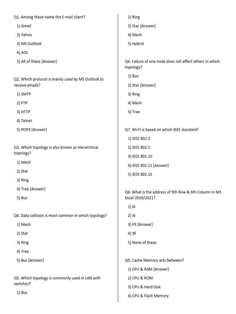 Computer Networking and Software Quiz | PDF | Network Topology ...