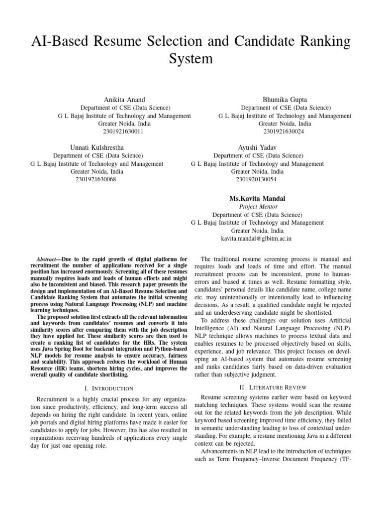 AI Resume Screening and Ranking System | PDF | Résumé | Artificial ...