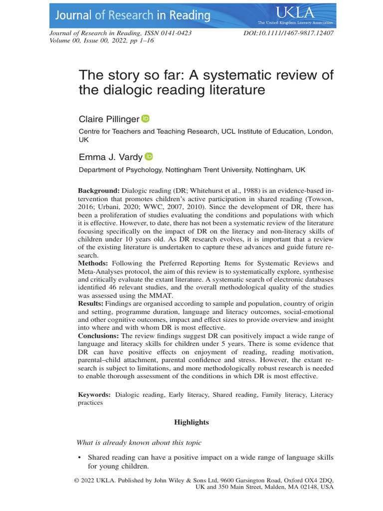Systematic Review of Dialogic Reading Impact | PDF | Systematic Review ...