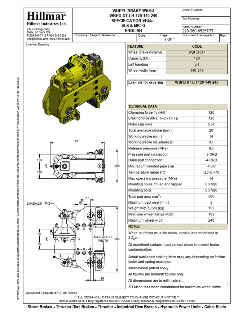 Wheel Brake Specification WBHD-DT | PDF | Brake | Mechanical Engineering