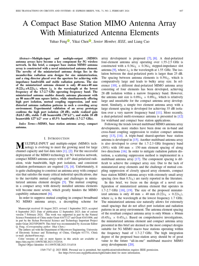 Compact MIMO Antenna Array Design | PDF | Antenna (Radio) | Coaxial Cable