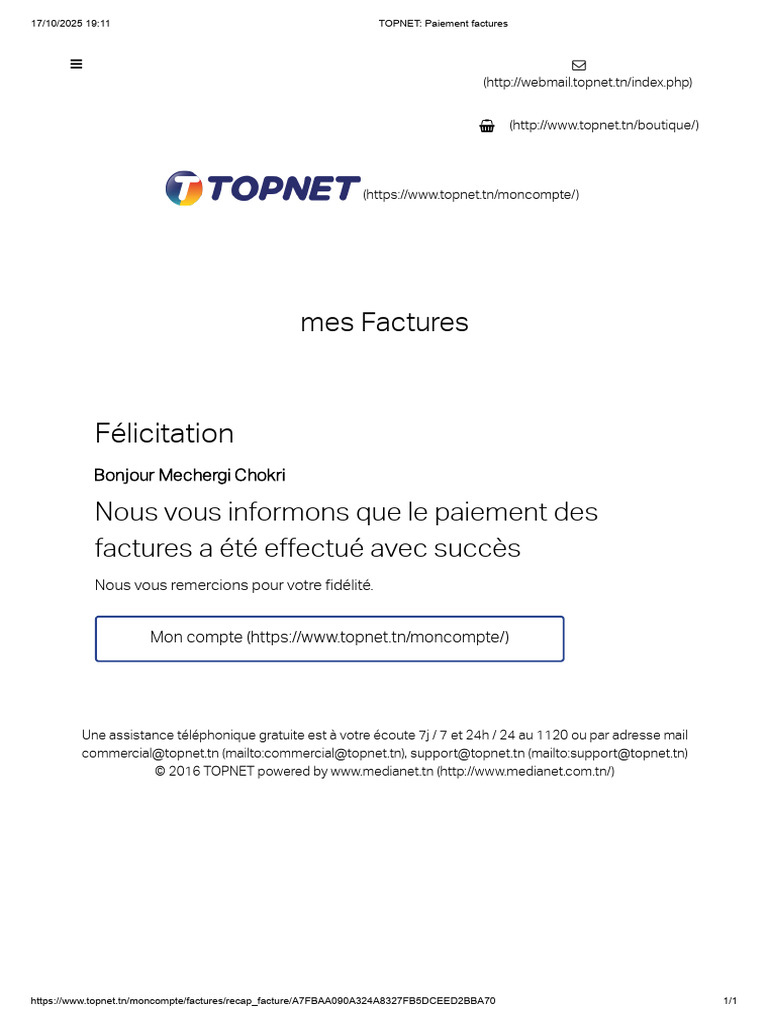 Paiement de factures TOPNET réussi | PDF