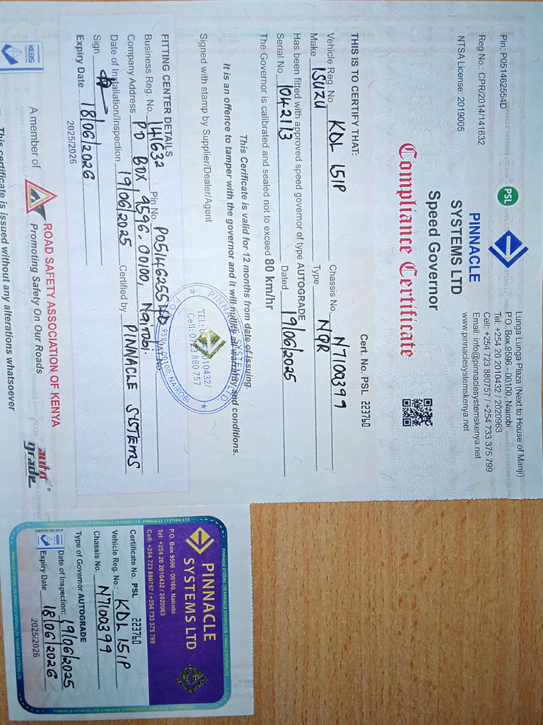Speed Governor Compliance Certificate | PDF