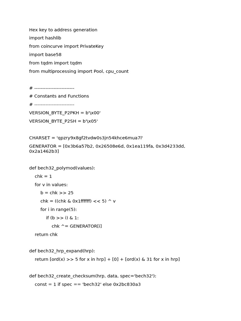 Hex Key Address Generation Script | PDF