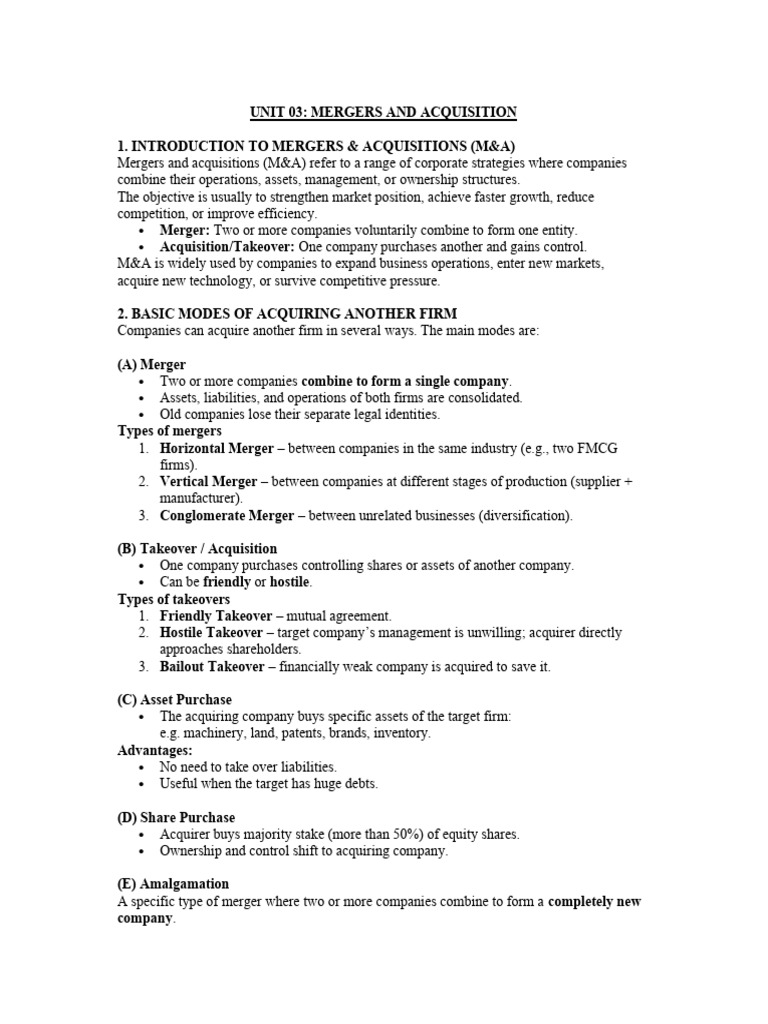 Mergers and Acquisitions Overview | PDF | Mergers And Acquisitions ...