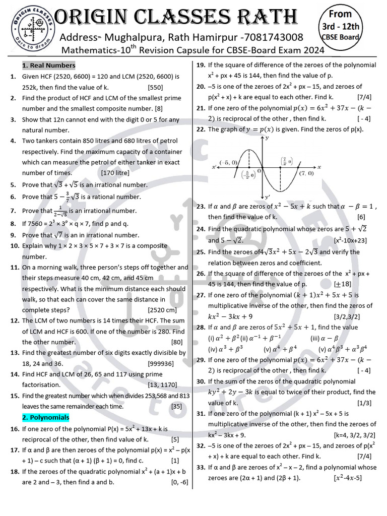 CBSE 10th Math Revision Capsule 2024 | PDF | Circle | Sphere