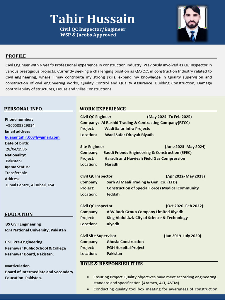 Civil QC Engineer Profile and Experience | PDF | Specification ...