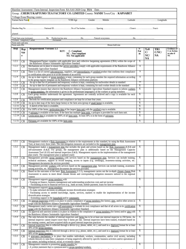 Farm Internal Inspection Form for TEA | PDF | Occupational Safety And ...