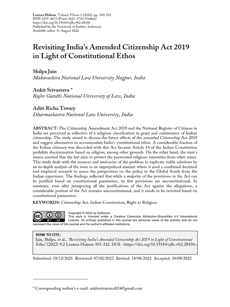 Revisiting India S Amended Citizenship A | PDF | Justice | Crime & Violence