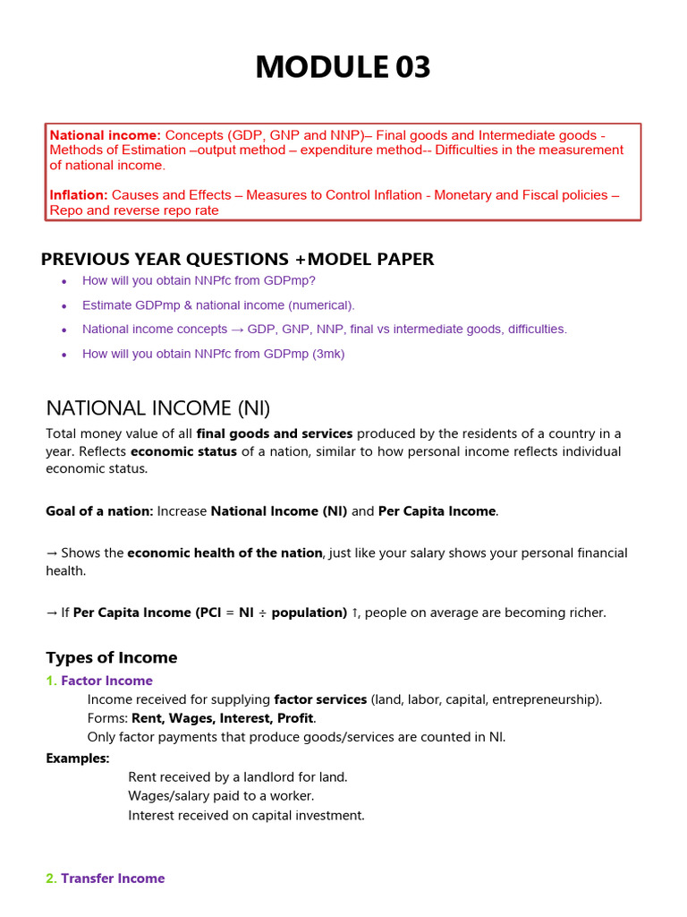 National Income Concepts and Calculations | PDF | Inflation | Measures ...