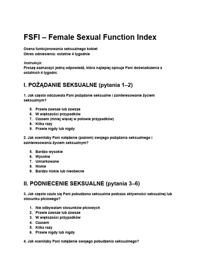 FSFI Female Sexual Function Index | PDF