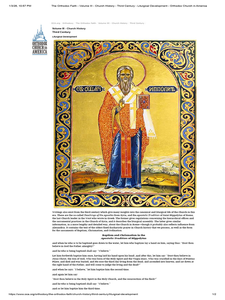 The Orthodox Faith - Volume III - Church History - Third Century ...