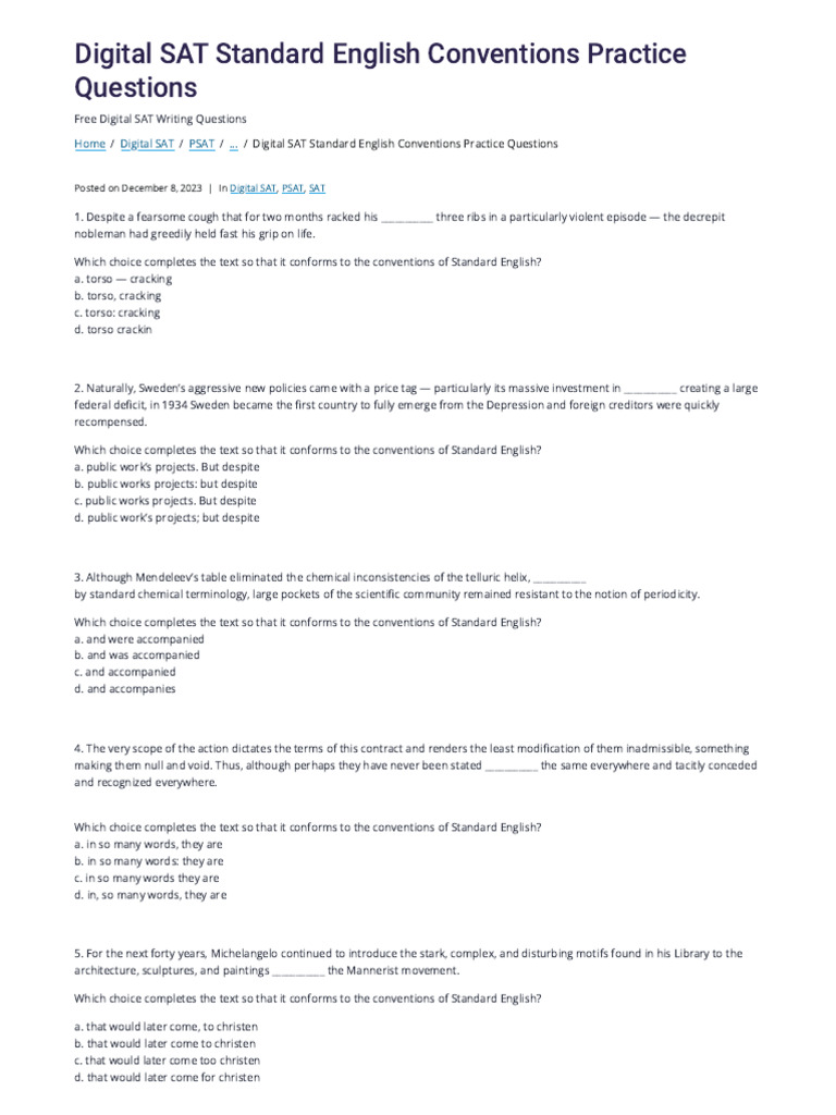 Digital SAT Standard English Practice | PDF | Comma | Language Mechanics