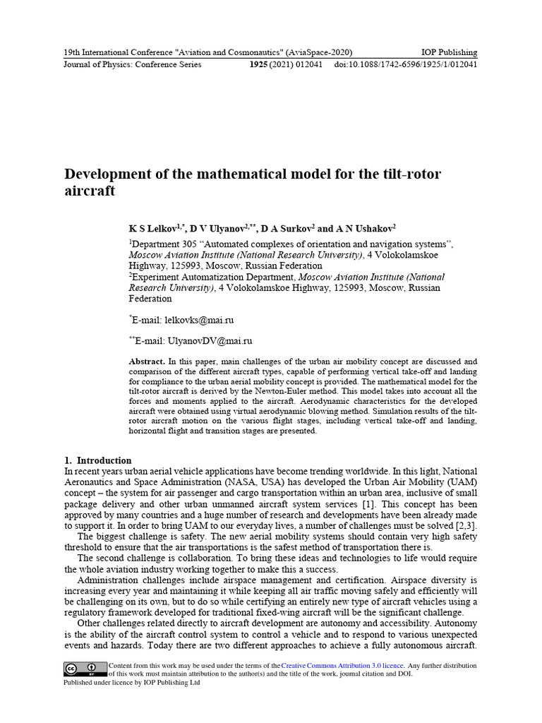 Mathematical Model for Tilt-Rotor Aircraft | PDF | Aircraft | Airfoil