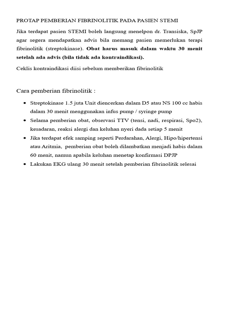Protap Fibrinolitik untuk Pasien STEMI | PDF